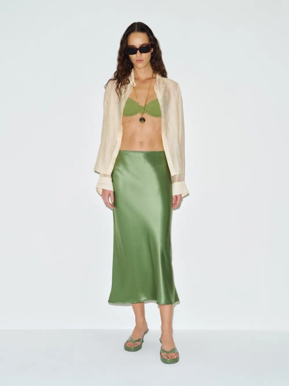 Reformation Layla Silk Skirt Green - Size 0